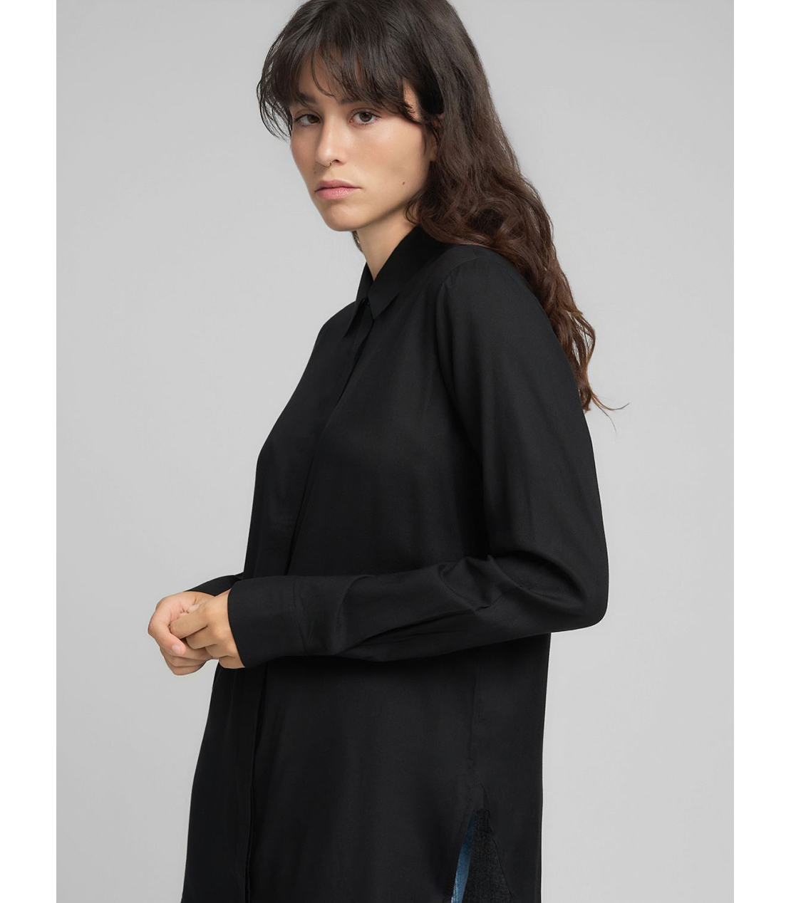 ストレートフィットロングシャツ 詳細画像 ブラック 5